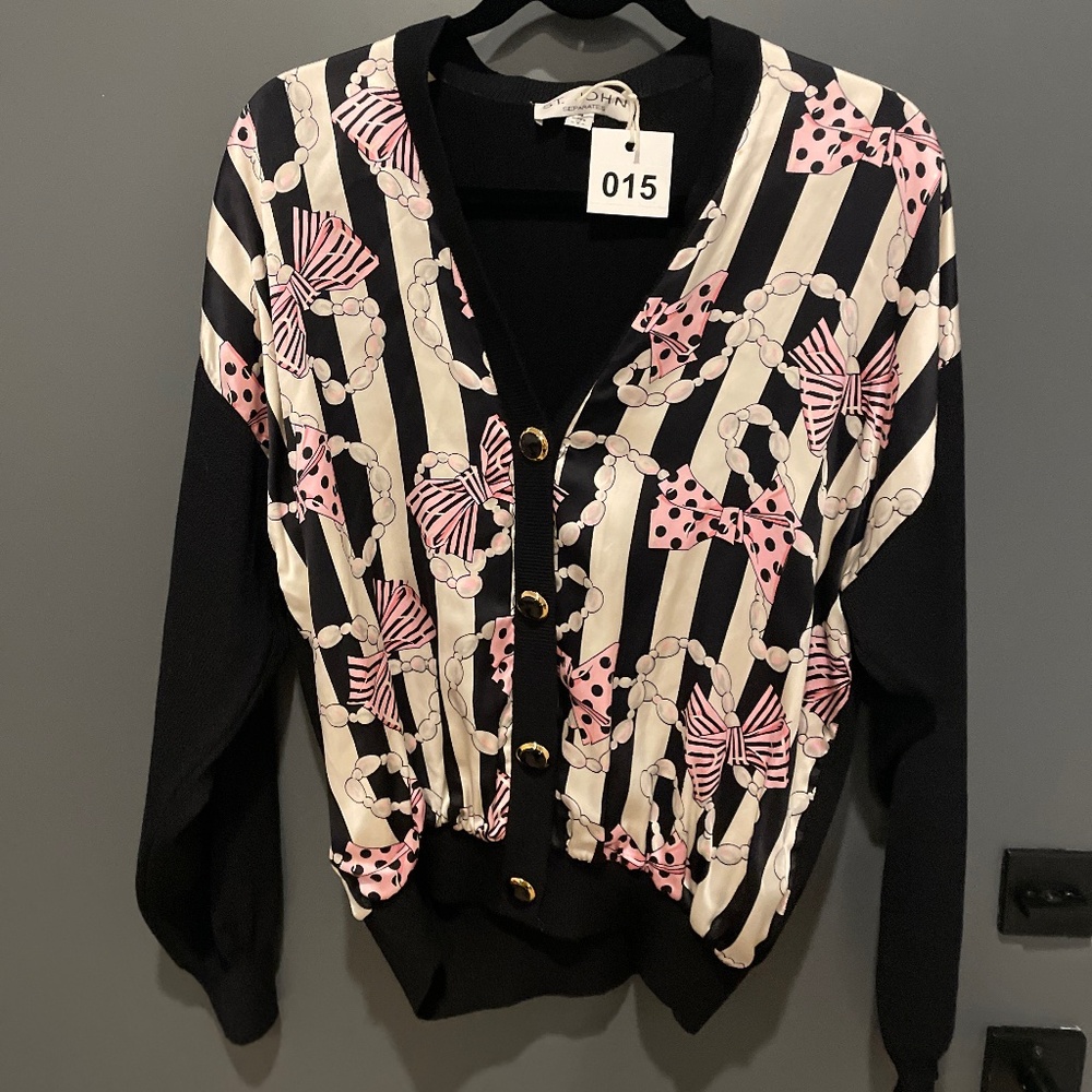 ‼️RESERVED St John's Bay Separates Black and White Cardigan with Pearls and Bows